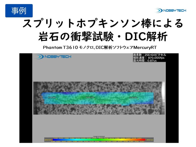 スプリットホプキンソン棒による岩石の衝撃試験・DIC解析