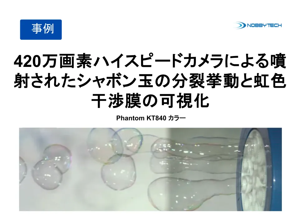 420万画素ハイスピードカメラによる噴射されたシャボン玉の分裂挙動と虹色干渉膜の可視化