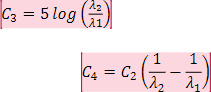 C3 = 5log(λ2 / λ1)  C4 = C2 * (1 / λ2 - 1 / λ1)