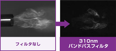 燃焼分野におけるフィルタ有無の比較撮影